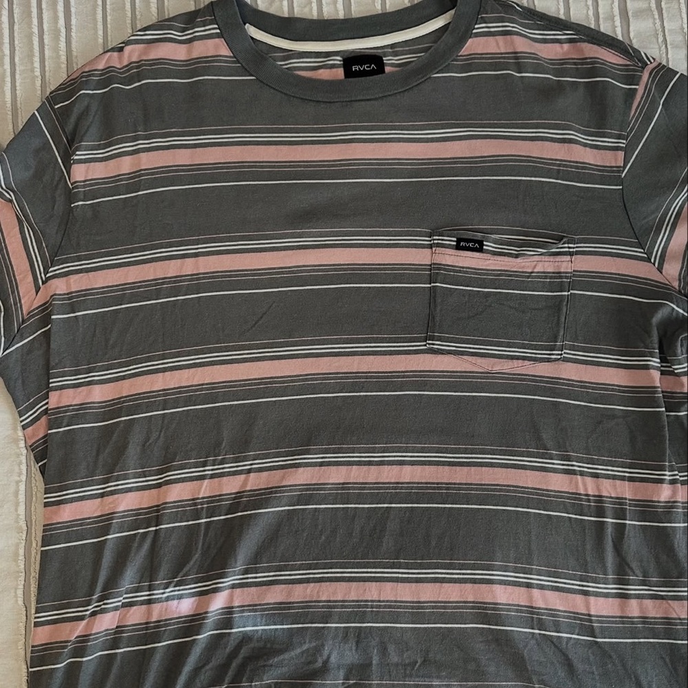 RVCA Gray and Pink Striped Tee